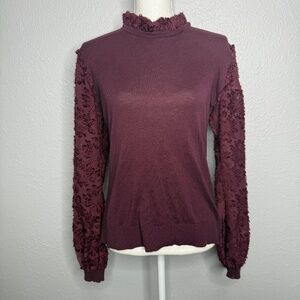Pre-Owned Burgundy plum 14th & Union pullover sweater sleeve‎ design Large -cp